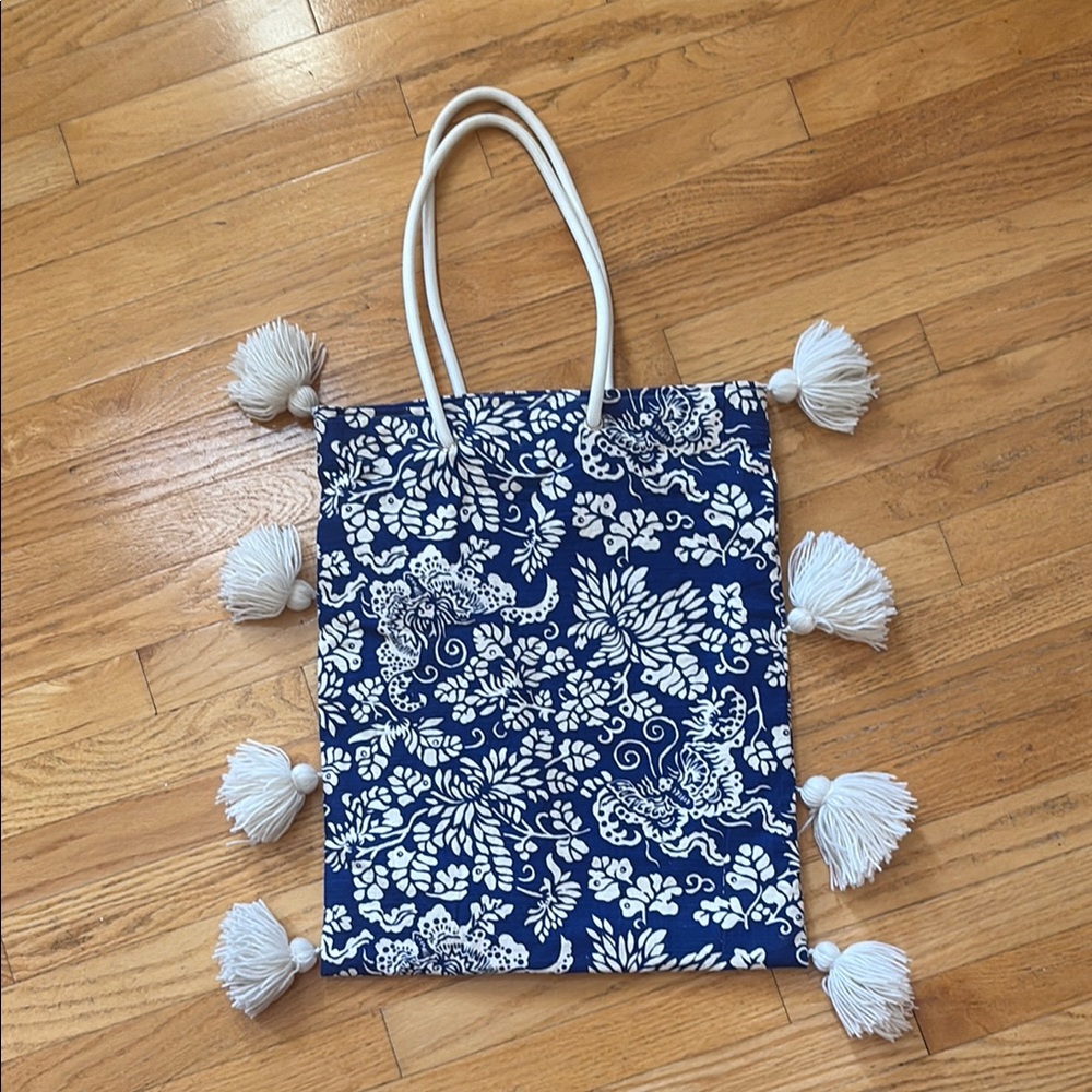 Unique Artsy Blue and White Floral Tote Bag